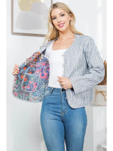 Nova Floral Quilted Patchwork Reversible Jacket Grey Combo