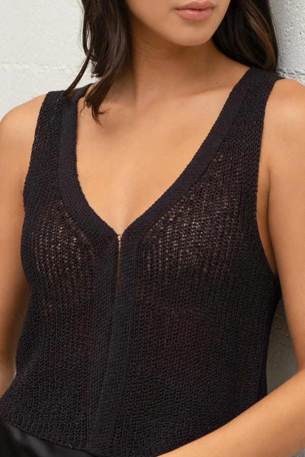 Front Hook Knit Sweater Vest Black