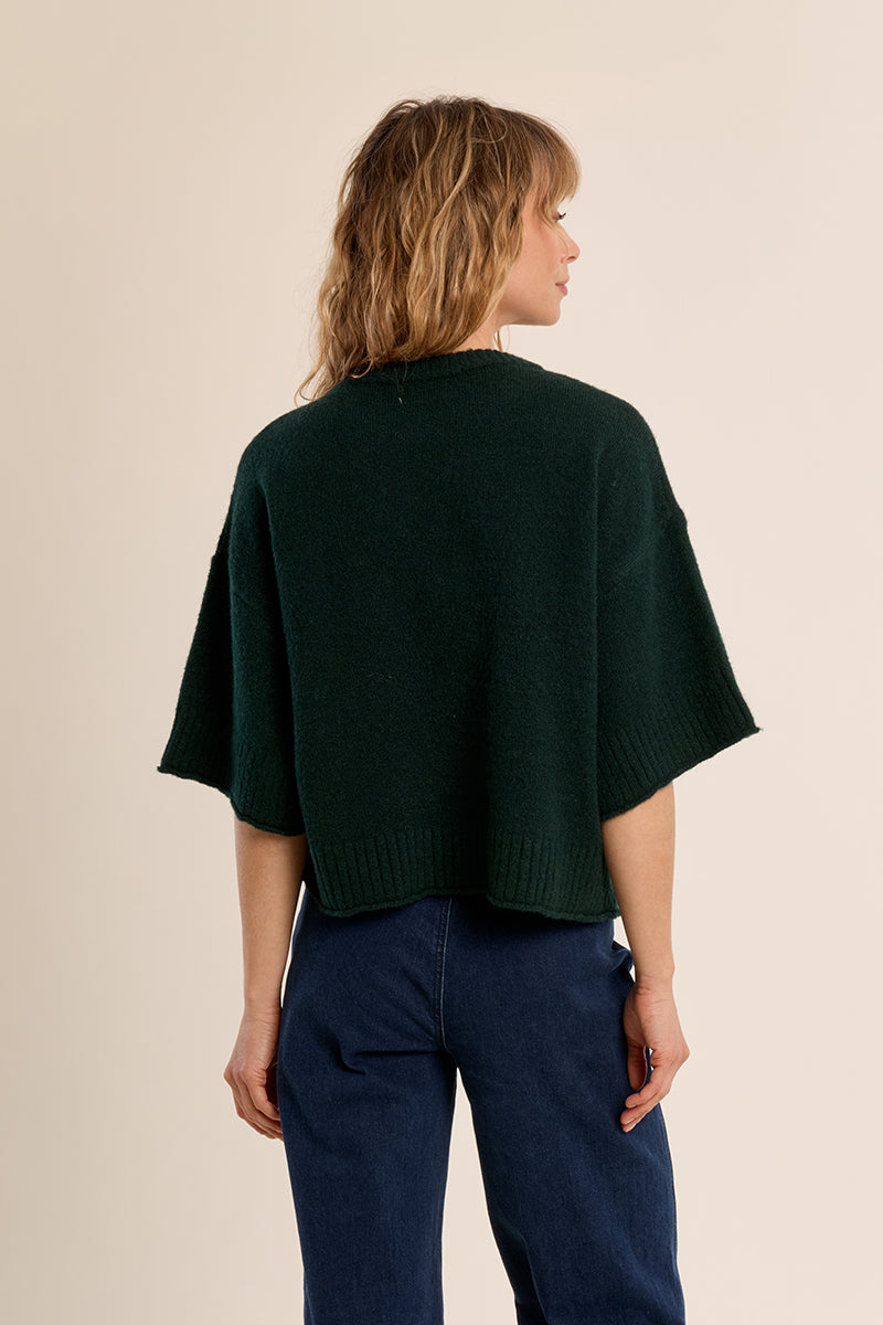 Oversize Short Sleeve Sweater Forest Green