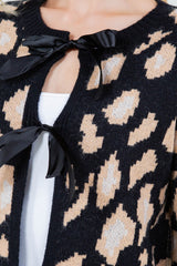 Bowtie Leopard Print Cardigan Black