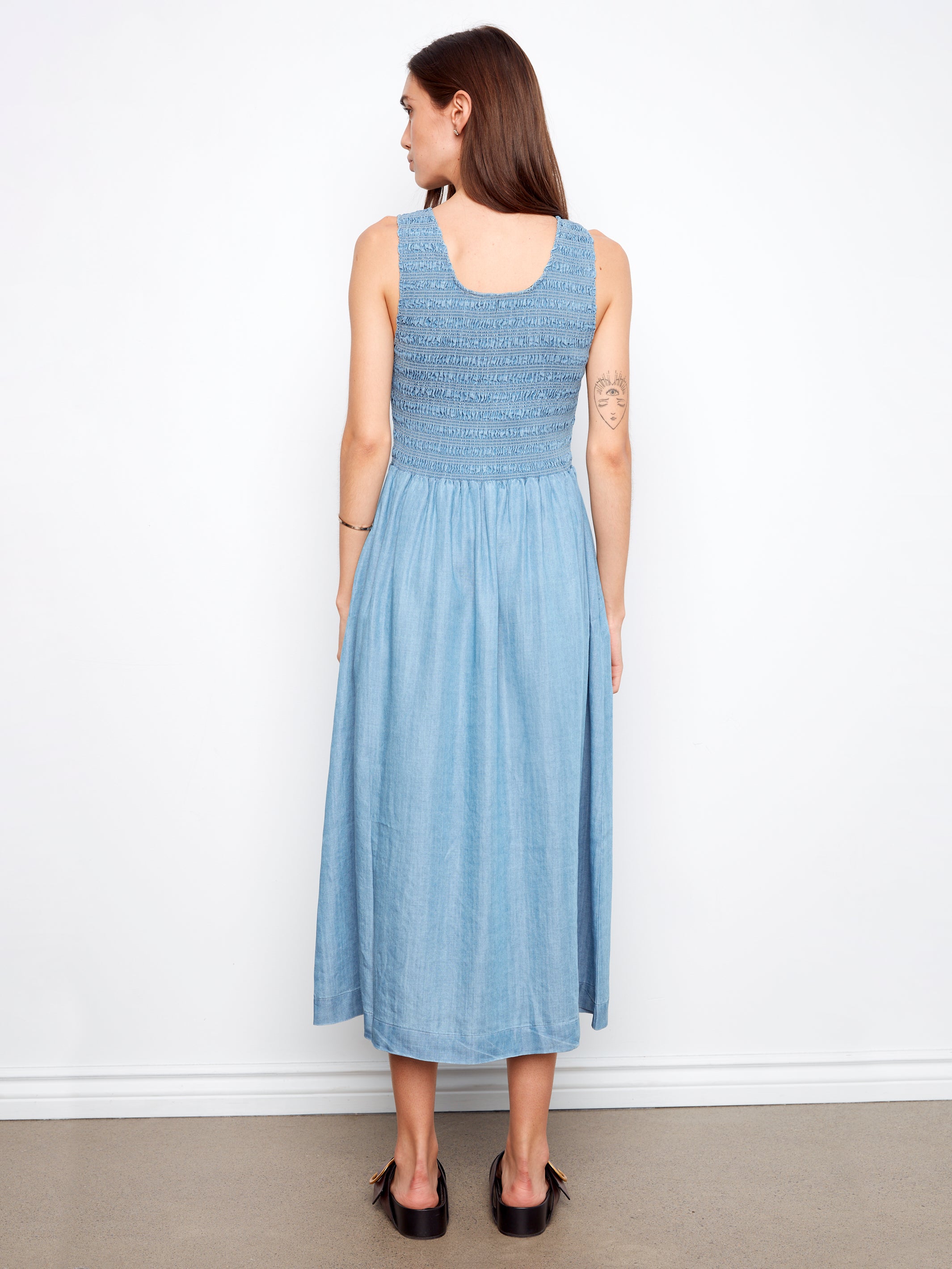 Smocked Bodice Tencel Maxi Dress Soft Blue