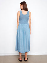 Smocked Bodice Tencel Maxi Dress Soft Blue