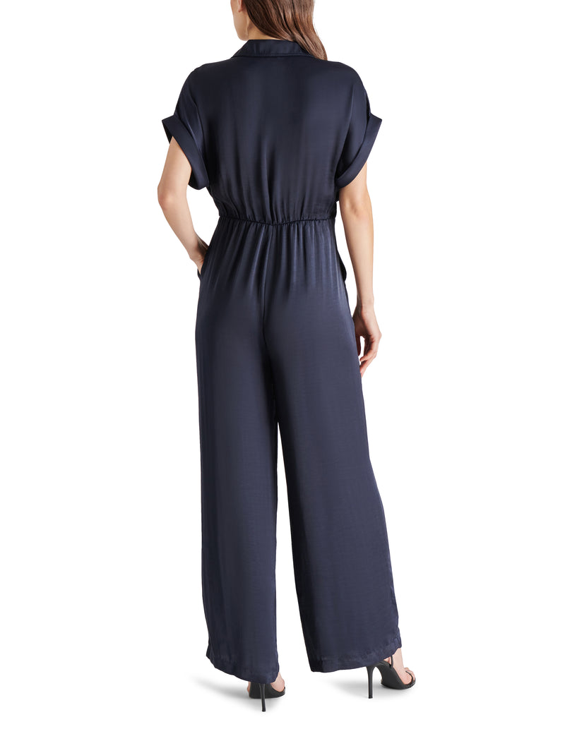 Tori Washed Satin Tie Front Jumpsuit Midnight