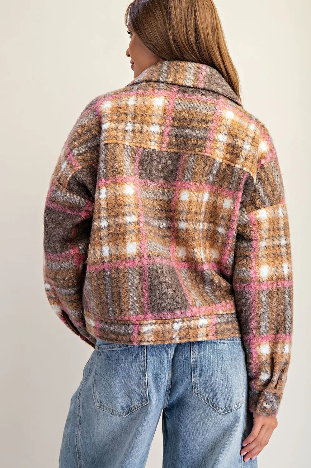 Plaid Boucle Collared Jacket Toffee Brown