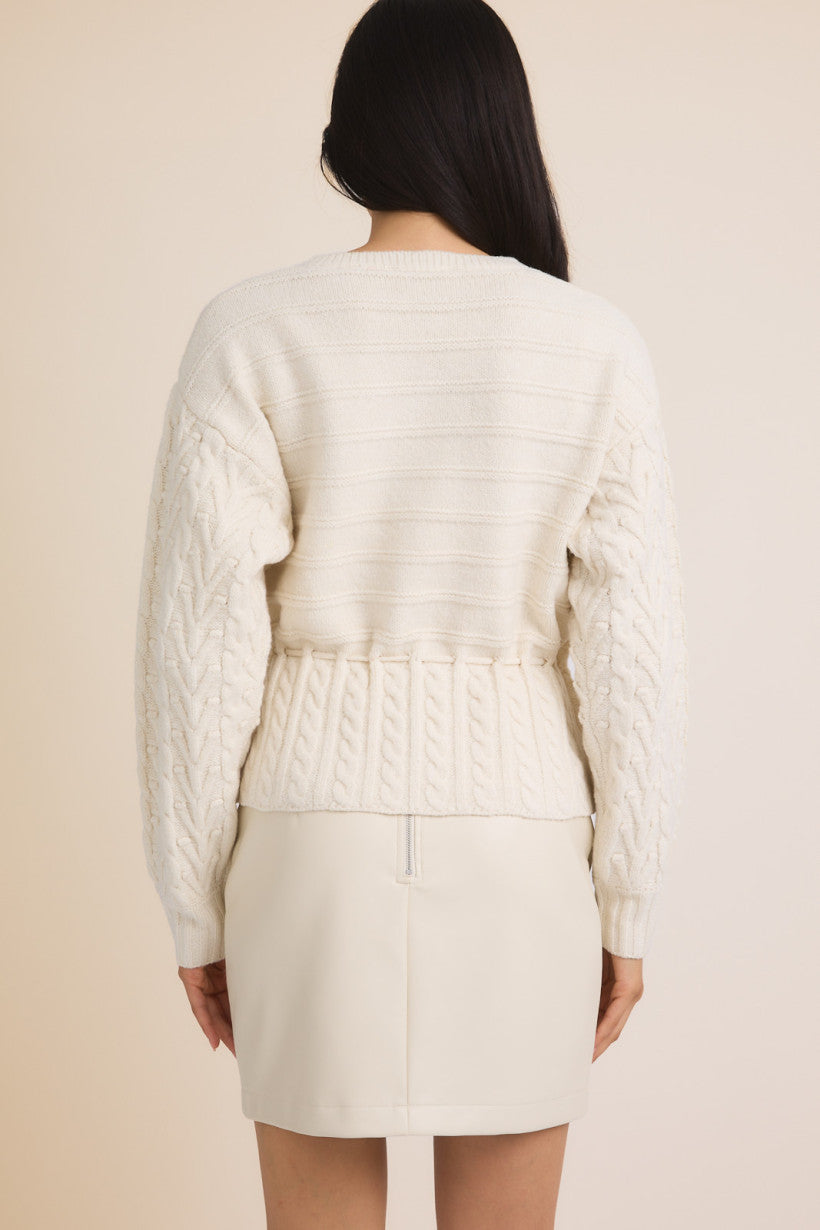 Front Ties Open Knit Sweater Cardi White