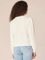 Round Neck V Yoke Stitch Mix Sweater Off White + Sky Blue