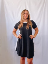 Contrast Edging Cloudy Knit Tshirt Dress Black + Cream