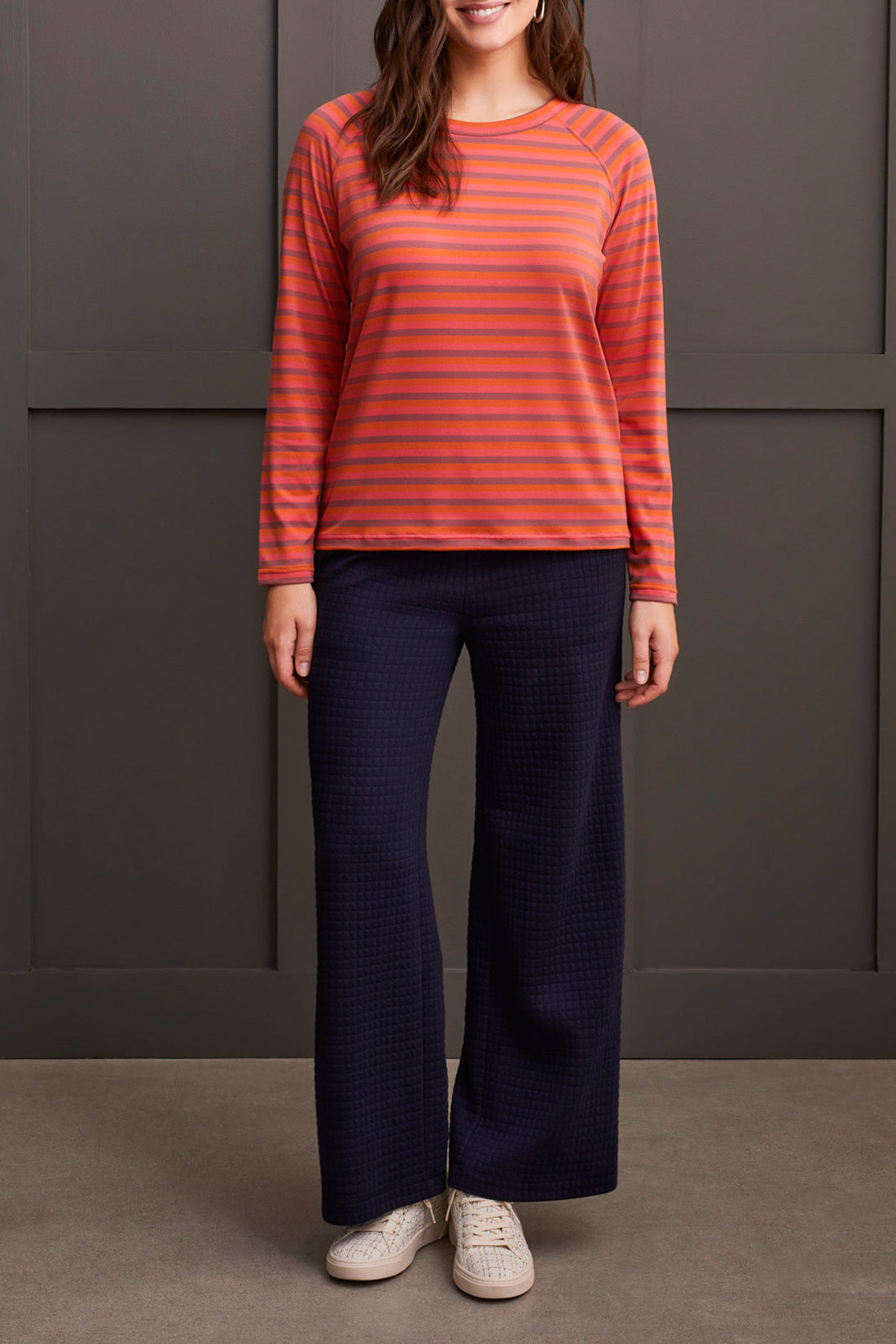 Crew Neck Striped Raglan Long Sleeve Top Grenadine