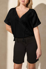 Reversible Raglan Sleeve Mix Media Top Black
