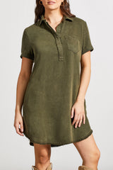 Pop Over Pocket Shirt Dress Olive