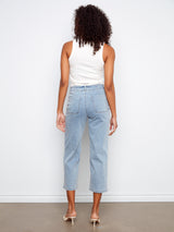 Flex Front Button Fly Straight Crop Pants Light Blue