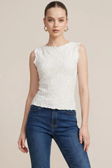 Zig Zag Textured Sleeveless Top Ivory