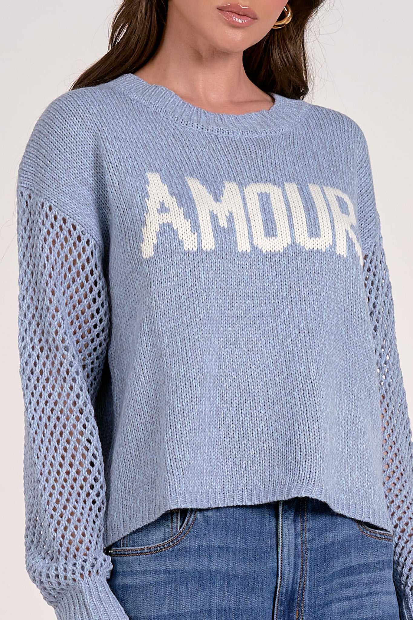 Amour Open Knit Sleeve Sweater Light Blue