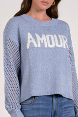 Amour Open Knit Sleeve Sweater Light Blue