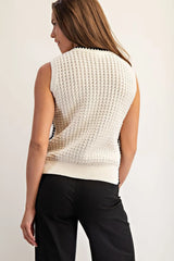 Scallop Contrast Sweater Tank Off White