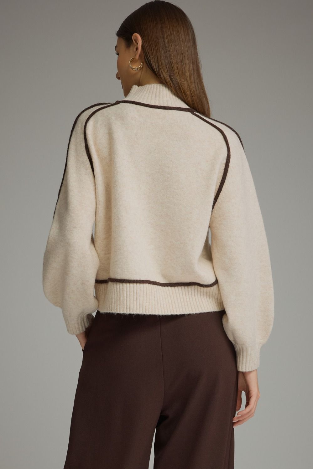 Contrast Trim Mock Neck Sweater Oatmeal