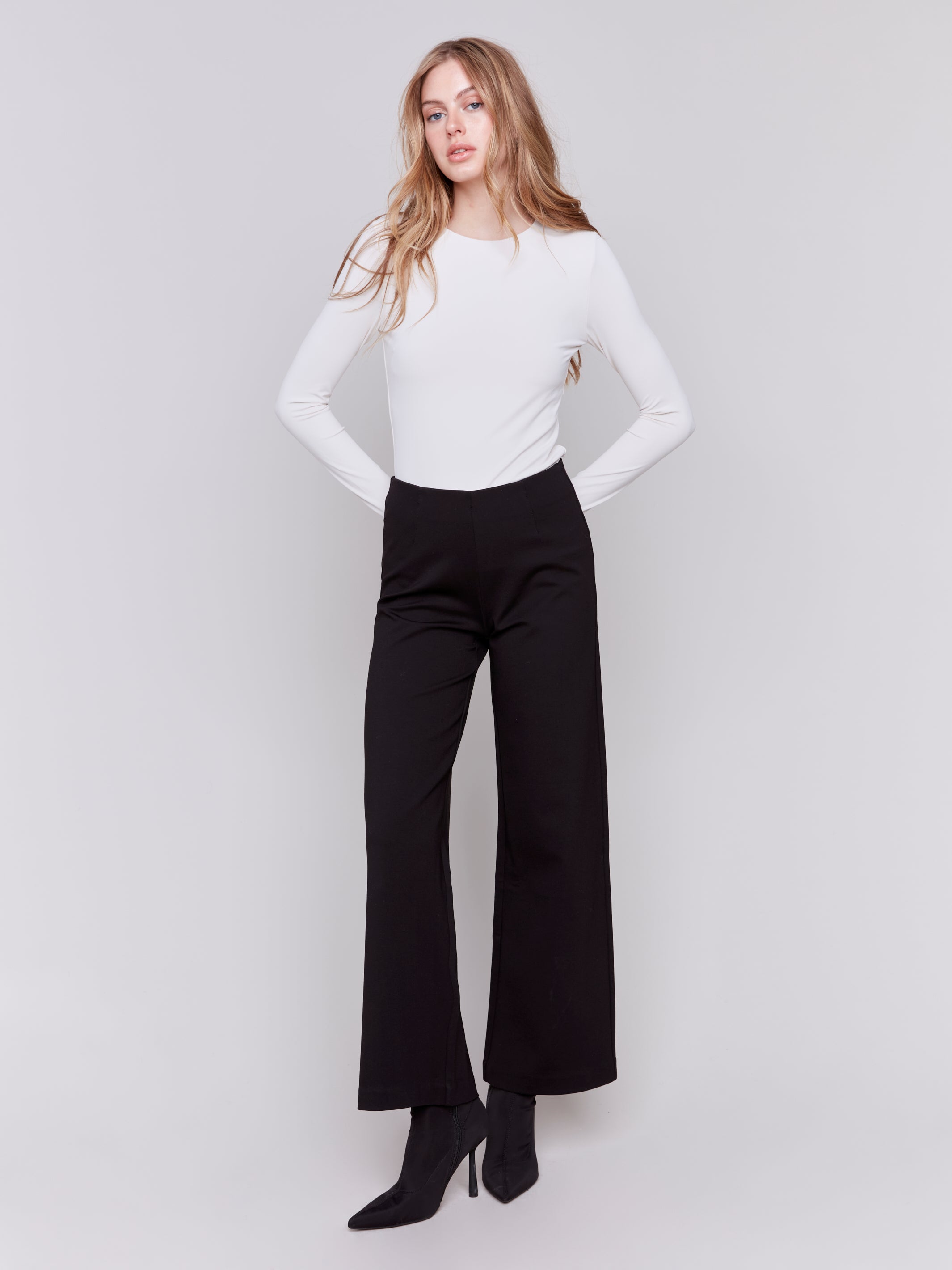 Pull On PDR Dressy Wide Leg Pants Black
