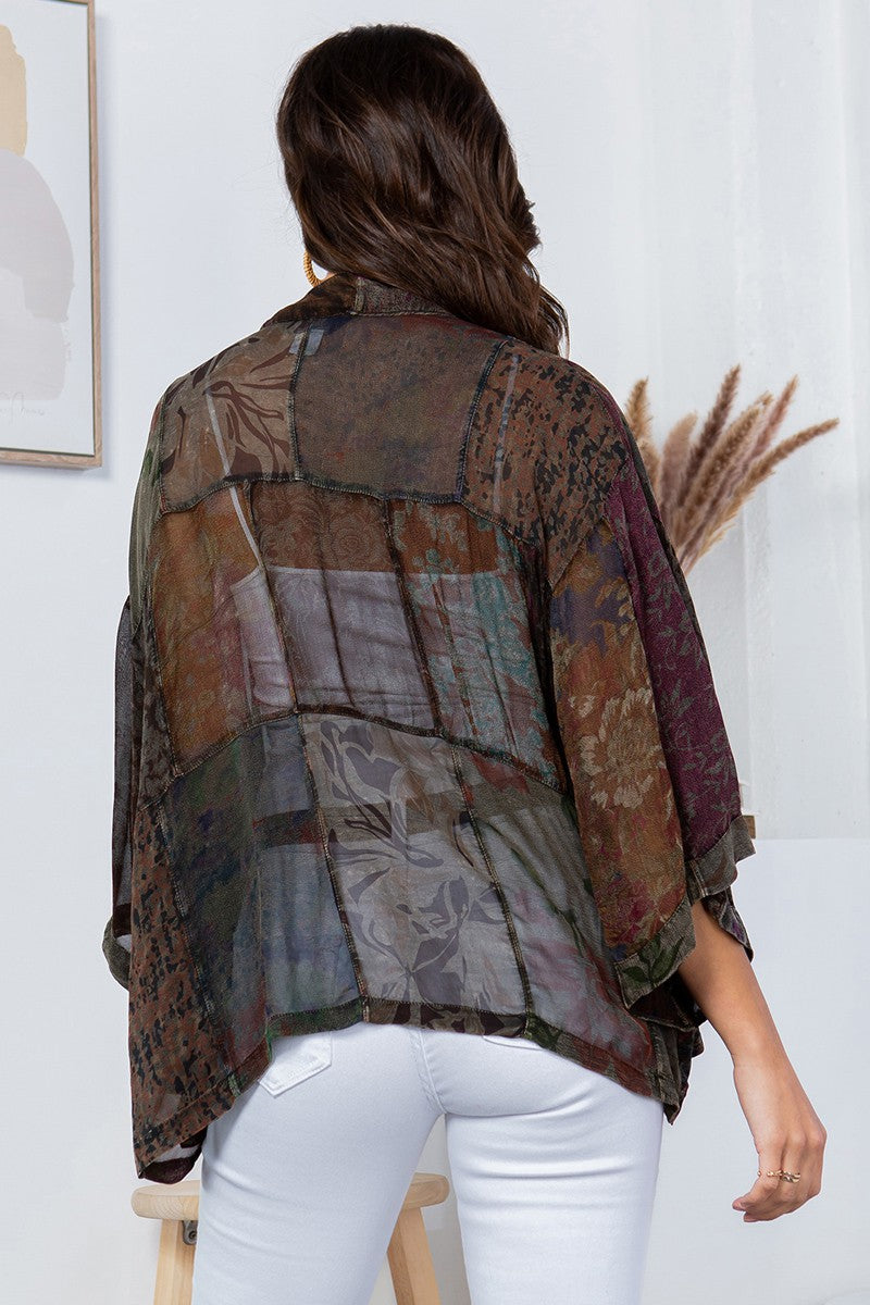Multi Floral Patch Kimono Gravel