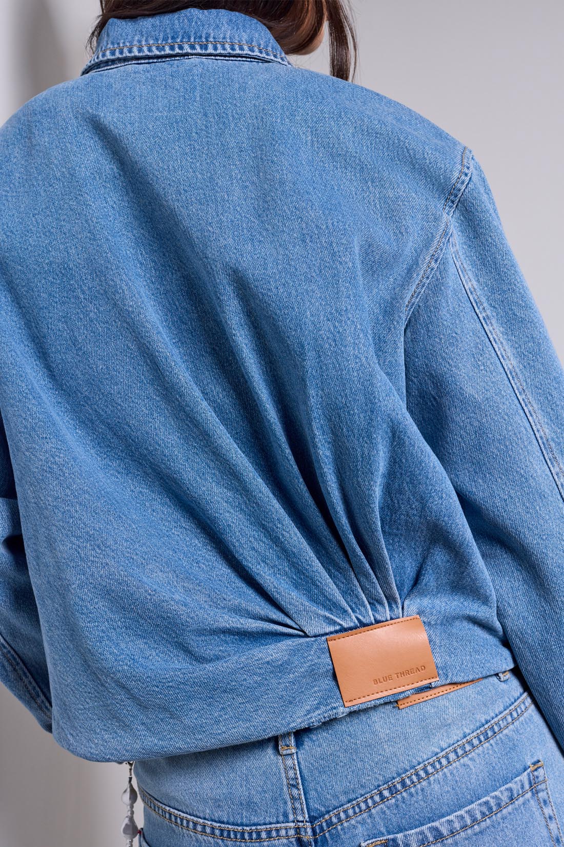 Back Pleat Bubble Denim Jacket Oxford Blue