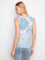 Knot Hem Printed Slub Tank Bandana