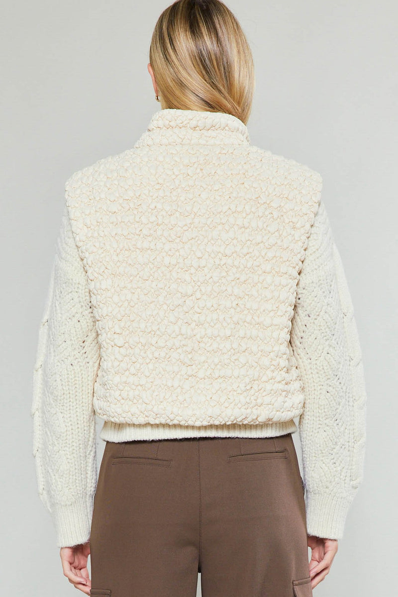 Cropped Bubble Quilted Vest Ivory