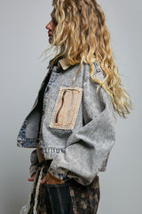 Corduroy Collar Lace Trim Denim Jacket Denim