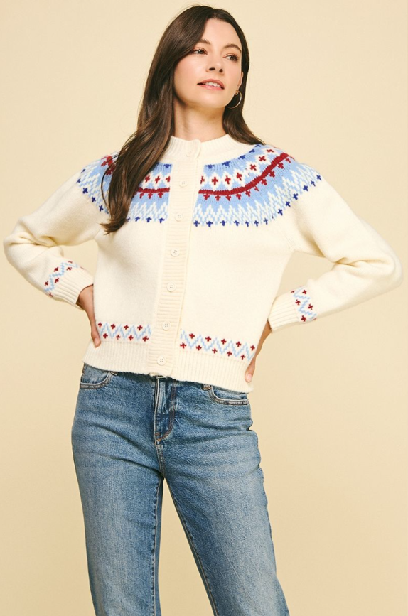 Fairisle Buttoned Cardigan Ivory