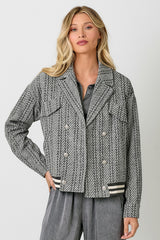 Double Breasted Stripe Bomber Jacket Charcoal