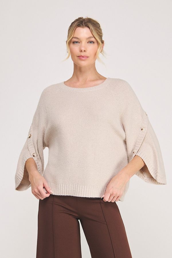 Button Sleeve Moss Stitch Sweater Latte