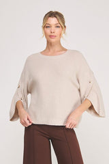 Button Sleeve Moss Stitch Sweater Latte