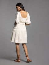 Bardot Gathered Waist Button Detail Dress Creme