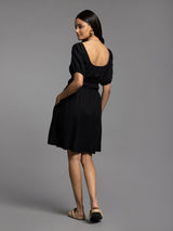 Bardot Gathered Waist Button Detail Dress Black