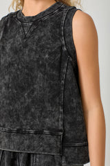 Jagged Hem Mineral Wash Terry Tank Washed Black