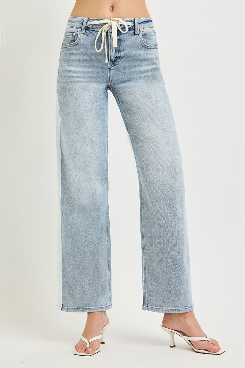 Baggy Tie Waist Stripe Side Jeans Light