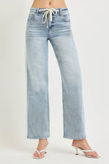 Baggy Tie Waist Stripe Side Jeans Light
