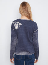 Reverse Print Floral Vneck Sweater Flowers