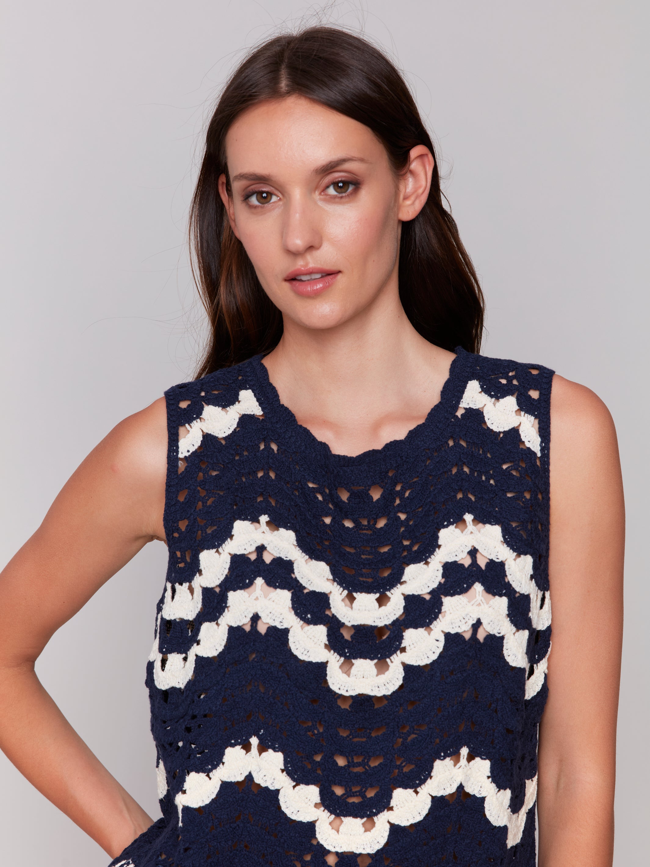 Crochet Scalloped Tank Navy