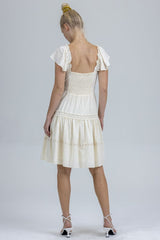 Eyelet Detail Flutter Sleeve Buttoned Dress Natural