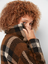 Plaid Jacquard High Collar Zip Cardigan Coffee