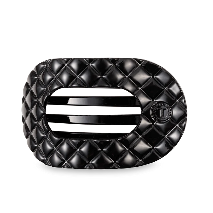 Teleties Medium Flat Round Hair Clip Jet Black Quilted