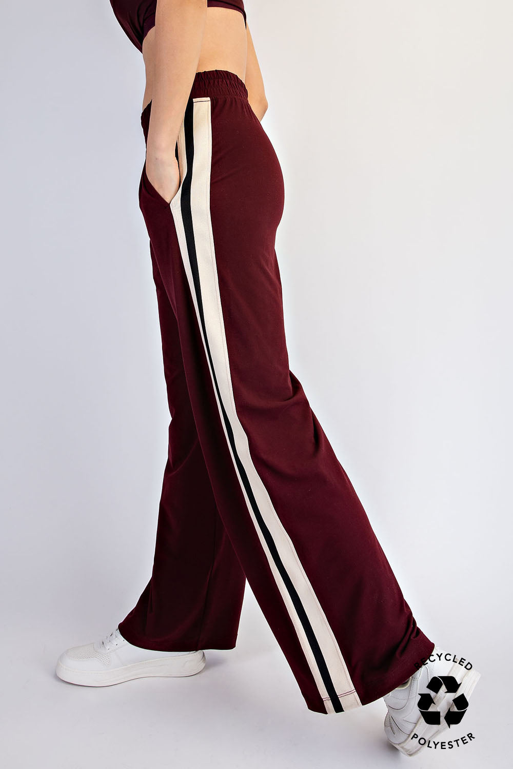 Butter Soft Side Striped Straight Track Pants Dark Cherry