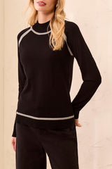 Contrast Border Mock Neck Sweater Black