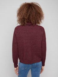 Textured Raglan Cowl Neck Sweater Heather Cabernet