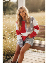 Mineral Washed Americana Flag Sweatshirt Red, White + Blue