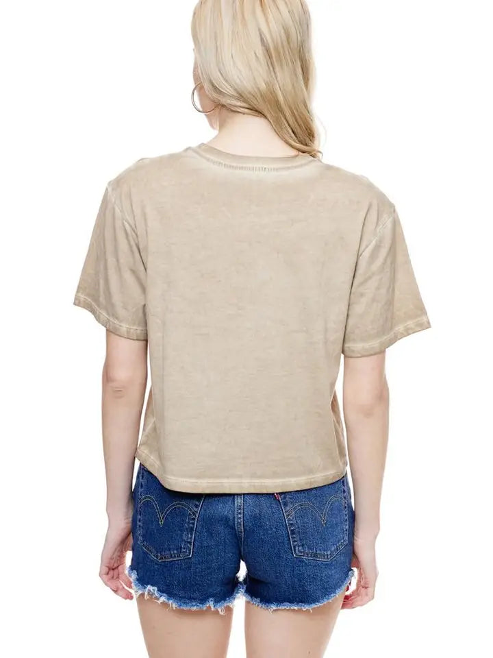 Giddy Up Cowgirls Crop Short Sleeve Tee Taupe