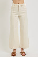 Tummy Control High Rise Crop Detail Wide Jeans Ivory