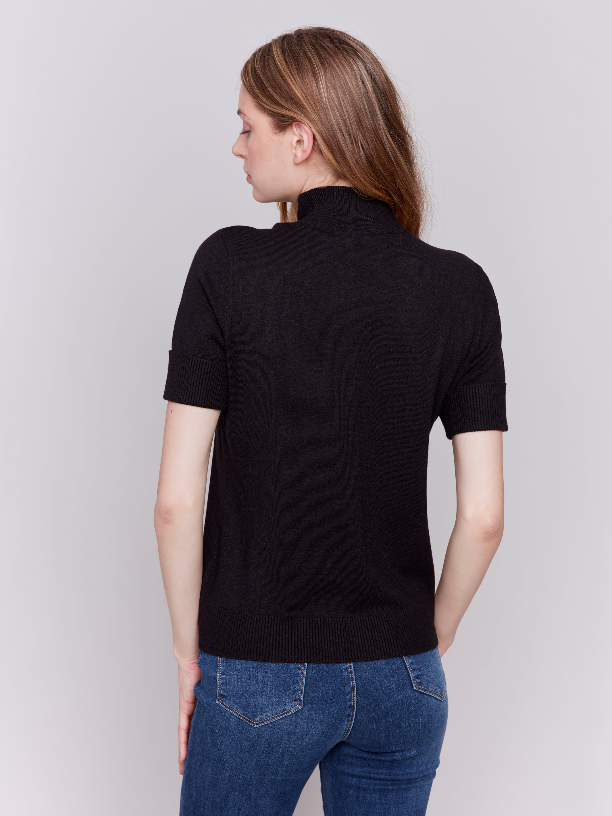 Mock Neck Basic Short Sleeve Top Black
