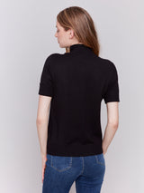 Mock Neck Basic Short Sleeve Top Black