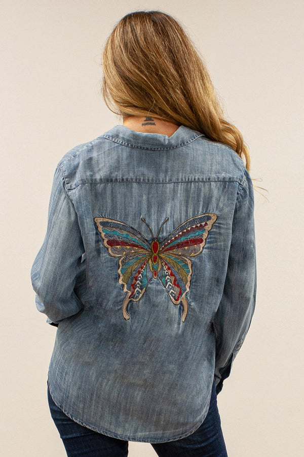 Kori Emb. Butterfly Button Down Shirt Multi