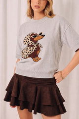 Thelma Vintage Weiner Dog Sweater Heather Grey